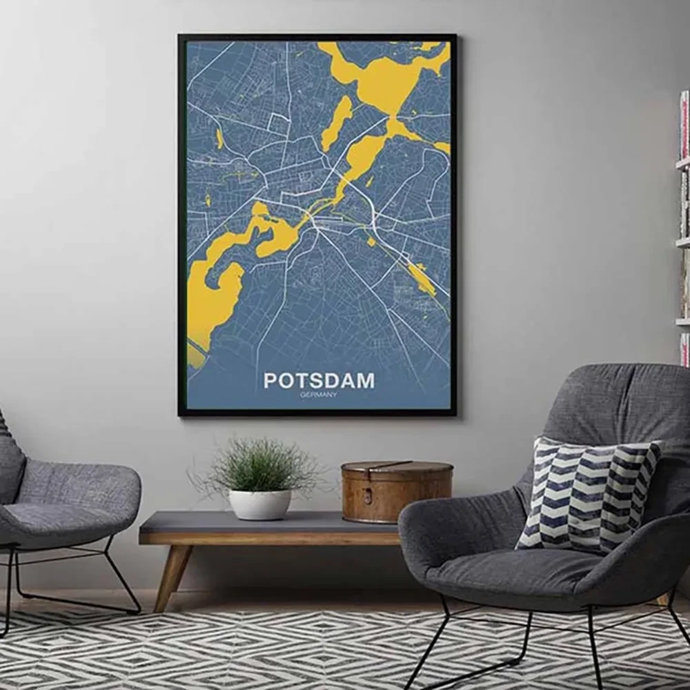 Póster abstracto colorido del mapa del mundo de Potsdam, decoración de pared para el hogar, imagen moderna