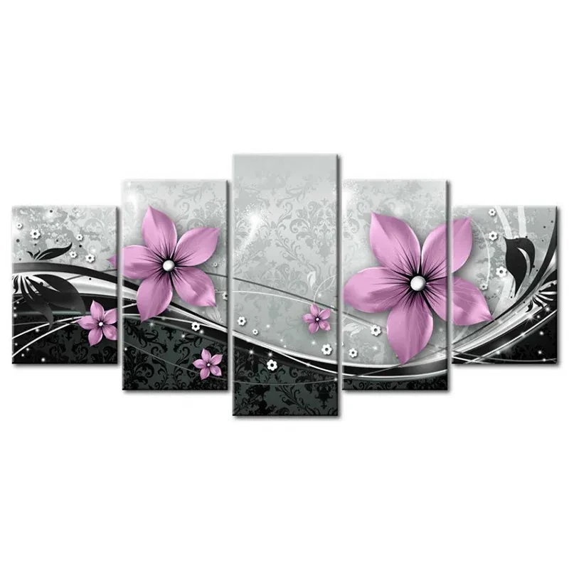 Póster de pared con diseño de flores hermosas, 5 piezas, lienzo, decoración del hogar