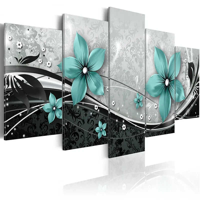 Póster de pared con diseño de flores hermosas, 5 piezas, lienzo, decoración del hogar