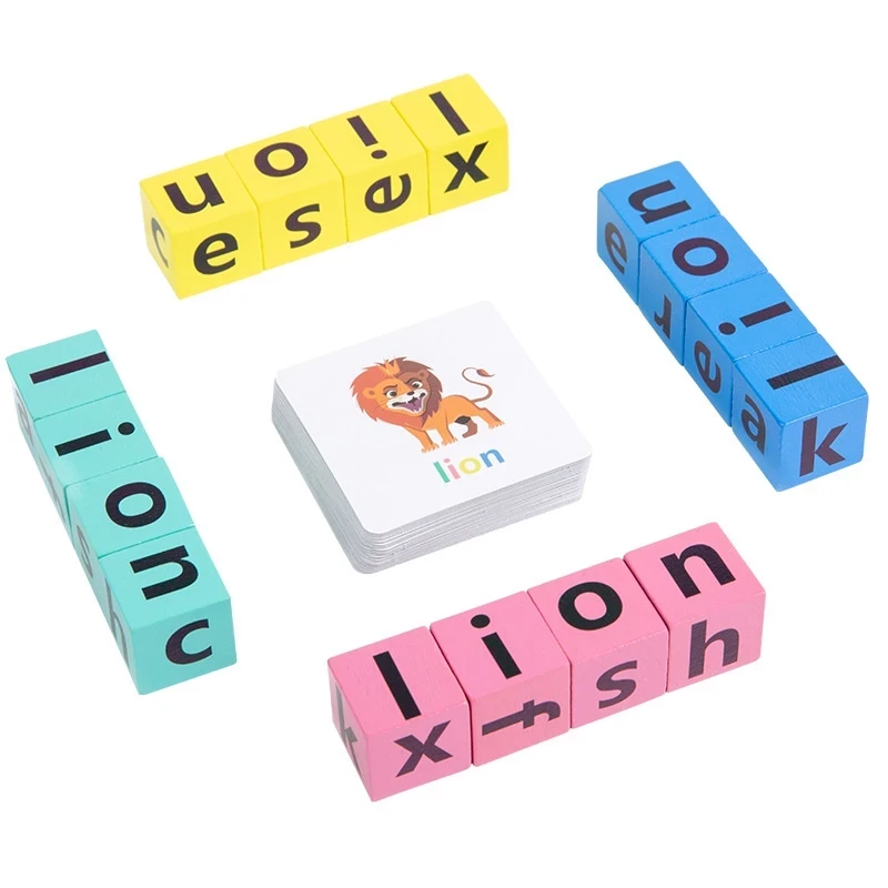 Bloques de ortografía con letras, tarjetas didácticas, juego de palabras en inglés, juguetes educativos tempranos para niños