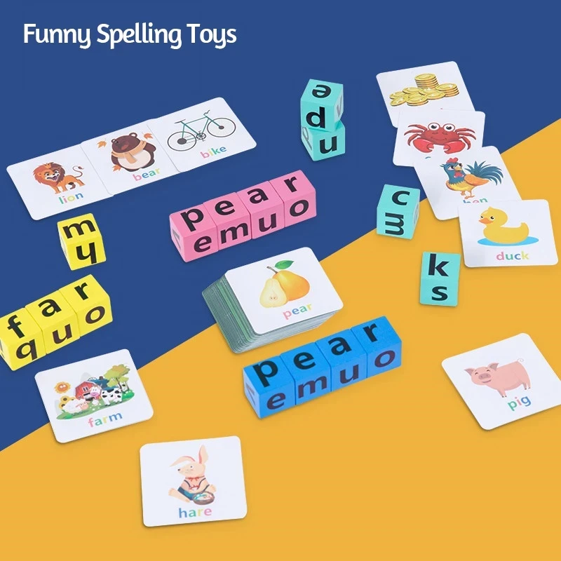 Bloques de ortografía con letras, tarjetas didácticas, juego de palabras en inglés, juguetes educativos tempranos para niños