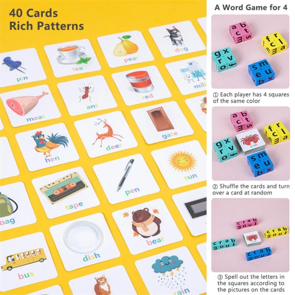 Bloques de ortografía con letras, tarjetas didácticas, juego de palabras en inglés, juguetes educativos tempranos para niños