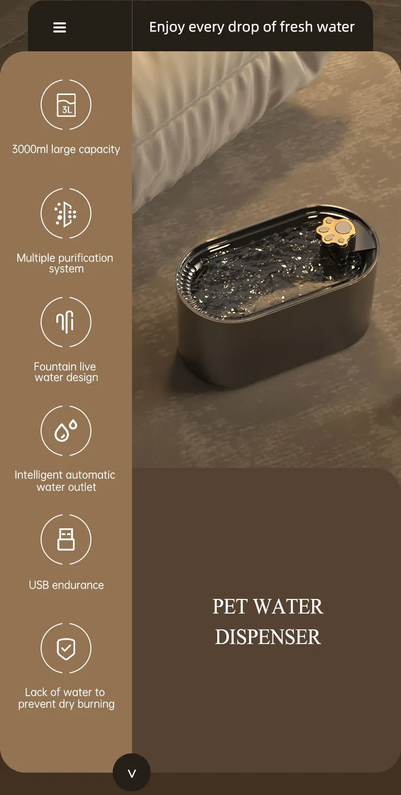 Bebedero automático con filtro para fuente de agua para gatos de 3 l