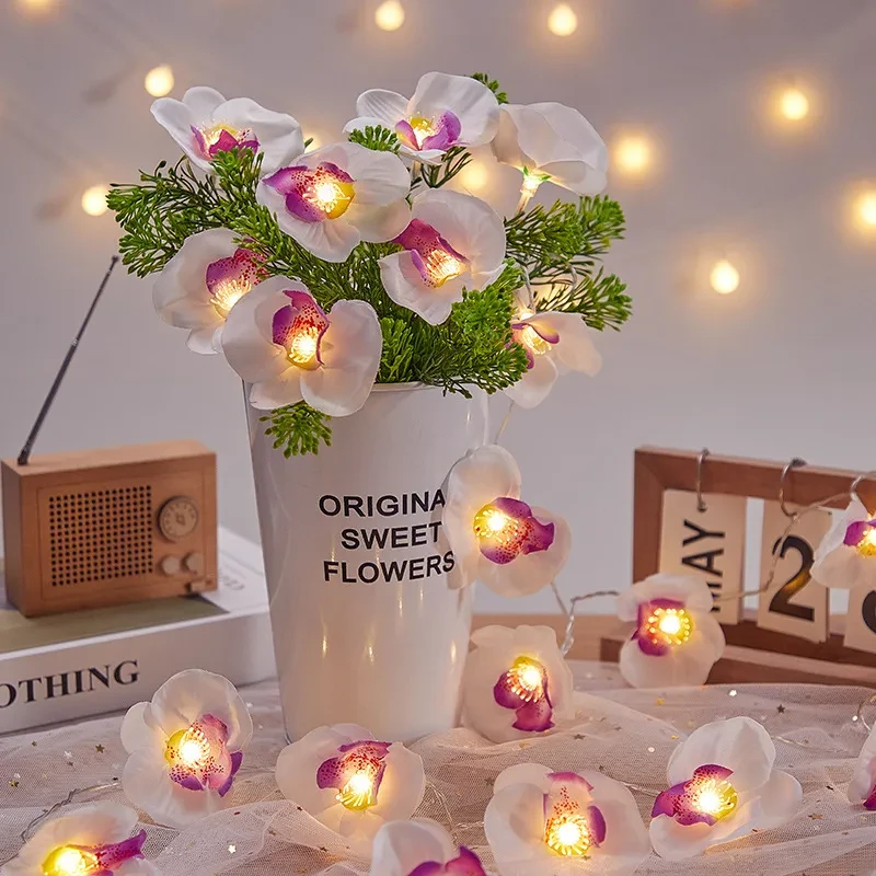 Guirnalda de luces LED decorativas con forma de mariposa y orquídea