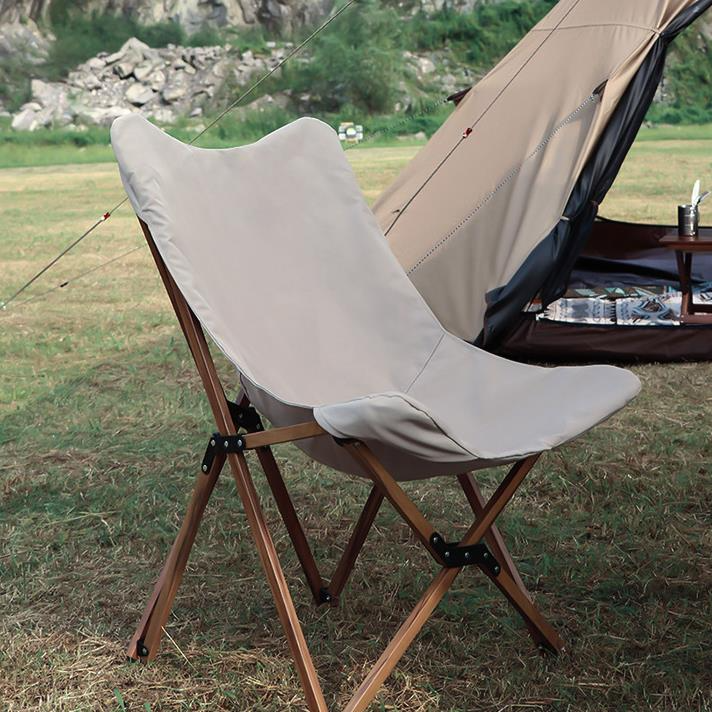 Silla de camping plegable de tubo de aluminio con veta de madera, portátil y para ocio.