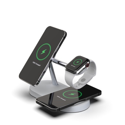 Cargador inalámbrico magnético multifuncional cinco en uno para reloj, auriculares, soporte para teléfono móvil de escritorio, carga rápida de 15 W