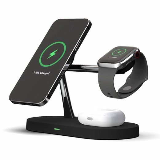 Cargador inalámbrico magnético multifuncional cinco en uno para reloj, auriculares, soporte para teléfono móvil de escritorio, carga rápida de 15 W