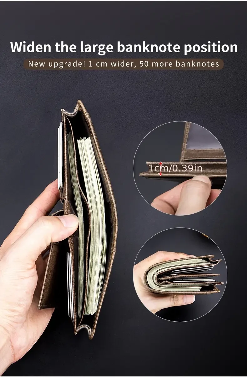 Cartera de cuero retro de lujo de gran capacidad para hombre: admite licencia de conducir, varias tarjetas de crédito y efectivo. Regalo ideal, moderna y duradera.