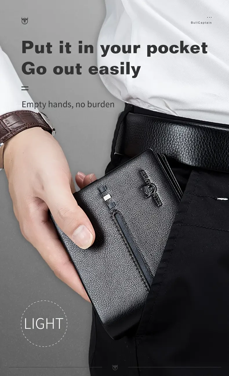 Cartera de lujo para hombre de piel de vacuno de grano superior, espaciosa y con múltiples ranuras para tarjetas, de gran capacidad, accesorio duradero y elegante para el día a día.