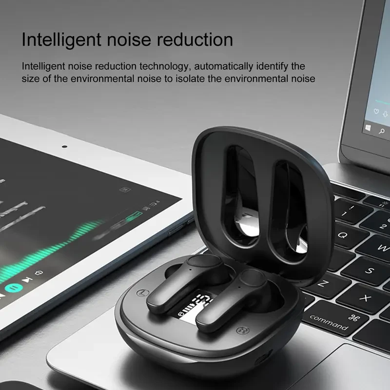 1 par de auriculares inalámbricos Ourlife con IA, traducción de idiomas en tiempo real, cancelación de ruido, control táctil de volumen, recargables tipo C, compatibles con iOS y Android, ideales para viajes y conferencias.