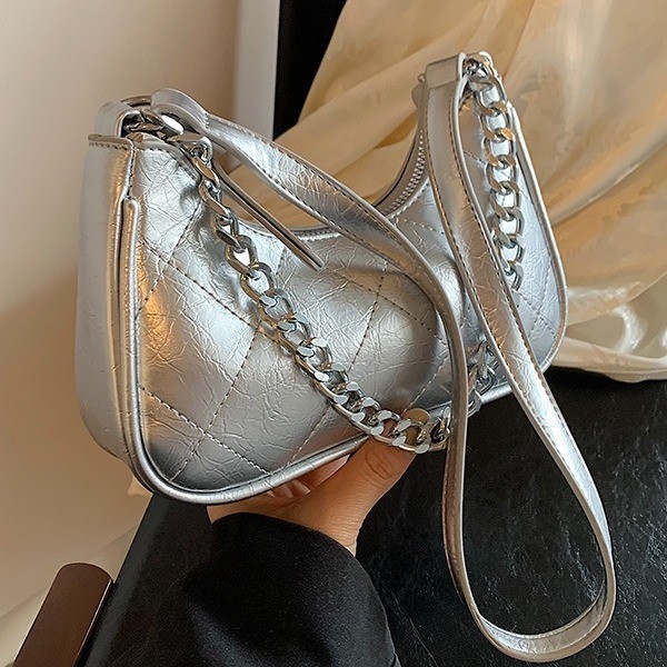 Bolso bandolera plateado con bordado de diamantes y popular bandolera bajo el brazo