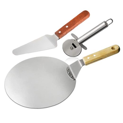 Herramientas para hornear Juego de pizza de tres piezas Espátula redonda con mango de madera