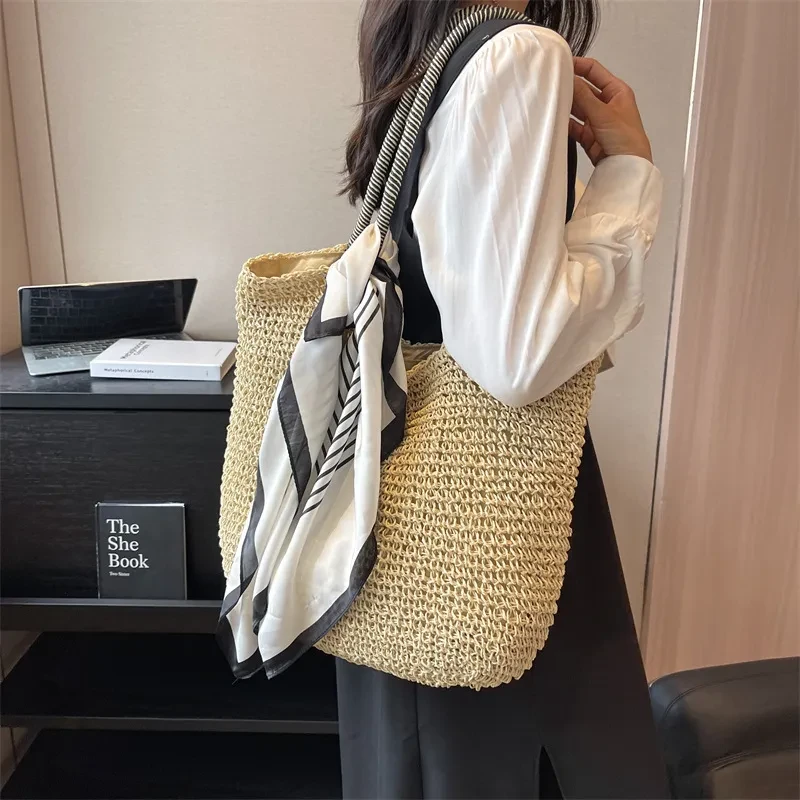 Bolso tejido informal para mujer, nuevo, de gran capacidad, portátil, de un solo hombro