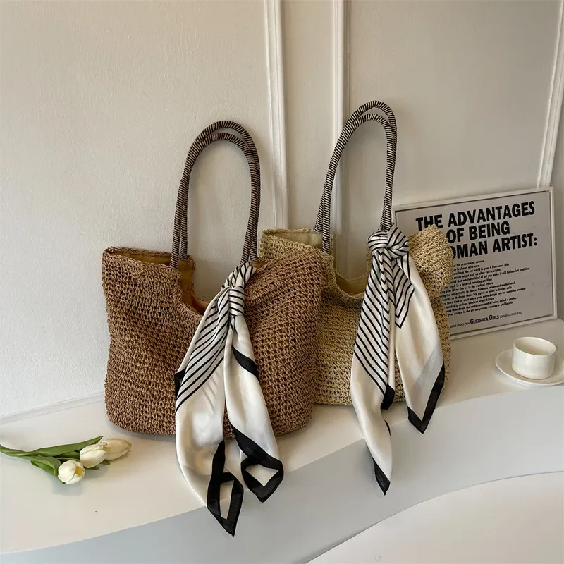 Bolso tejido informal para mujer, nuevo, de gran capacidad, portátil, de un solo hombro