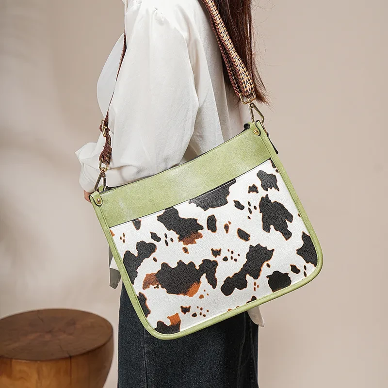 Bolsos de mano de un solo hombro con estampado de vacas y gran capacidad
