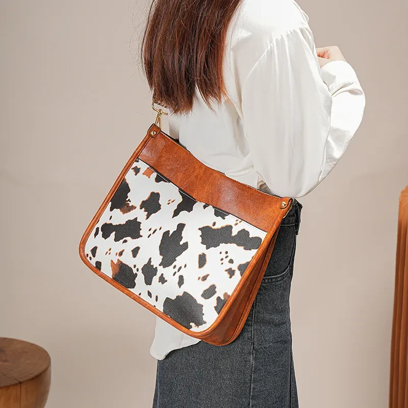Bolsos de mano de un solo hombro con estampado de vacas y gran capacidad