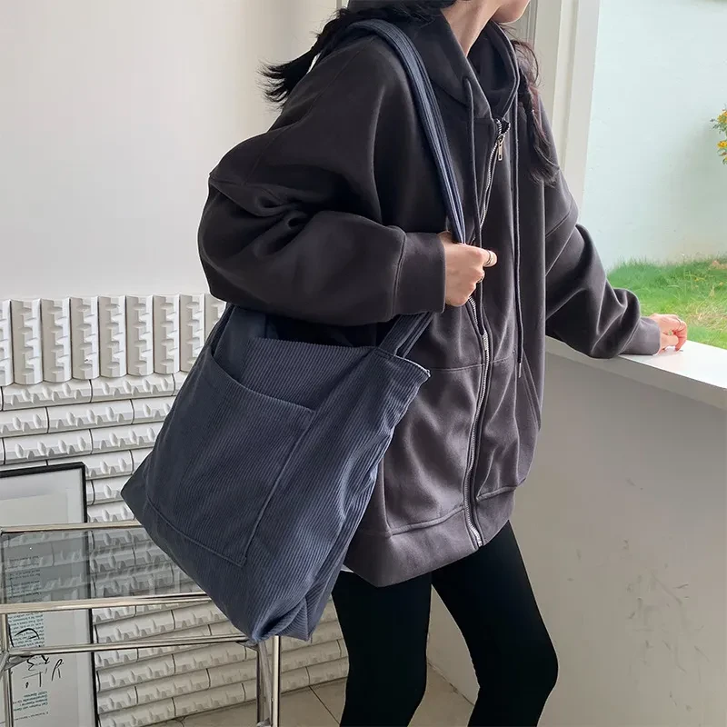 Bolso de pana de un solo hombro de gran capacidad para compras de ocio