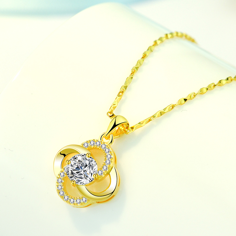 Collar de plata de ley 925 bañado en oro rosa de 18 quilates con cadena de clavícula de trébol para novia, regalo de cumpleaños o San Valentín.