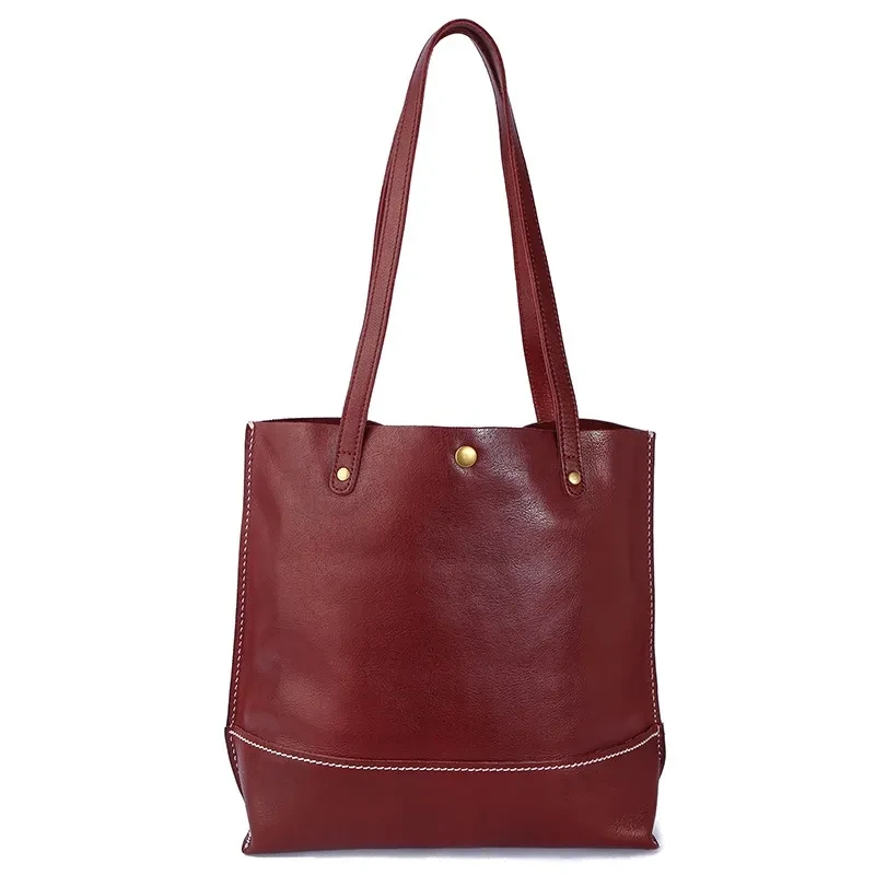 Bolso de mano de piel de vaca de capa superior, estilo coreano, informal, de gran capacidad, para mujer