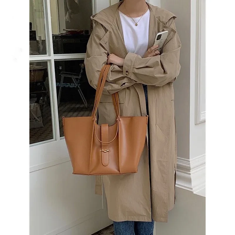 Bolso de mano de piel auténtica de gran capacidad y alta calidad para mujer