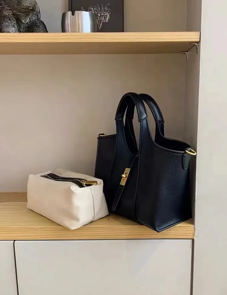 Bolso de mano de piel sintética con cesta para verduras para el día a día