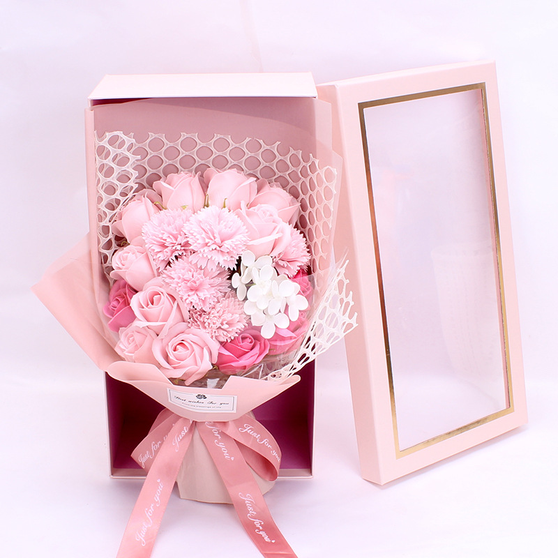 Caja de regalo con ramo de jabón de 19 rosas para San Valentín