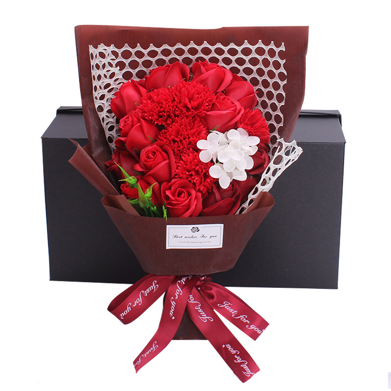 Caja de regalo con ramo de jabón de 19 rosas para San Valentín