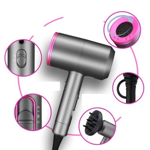 Secador de pelo 1400w 110V 220V Secador de pelo Secador de pelo Rápido Recto Aire Caliente Peinador 3 Ajustes de calor 2 Velocidades Ajuste Ne