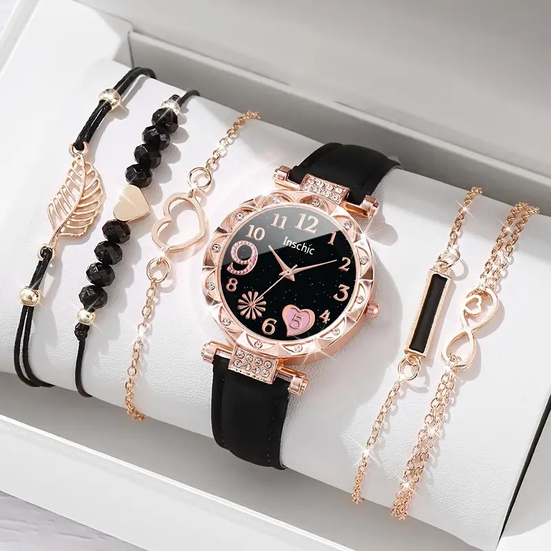 Reloj de cuarzo con correa y esfera de diamantes para mujer, pulsera de cuentas.