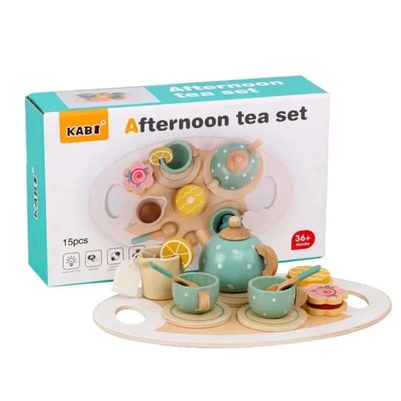 Juego de té de madera de juguete para niños Kabi