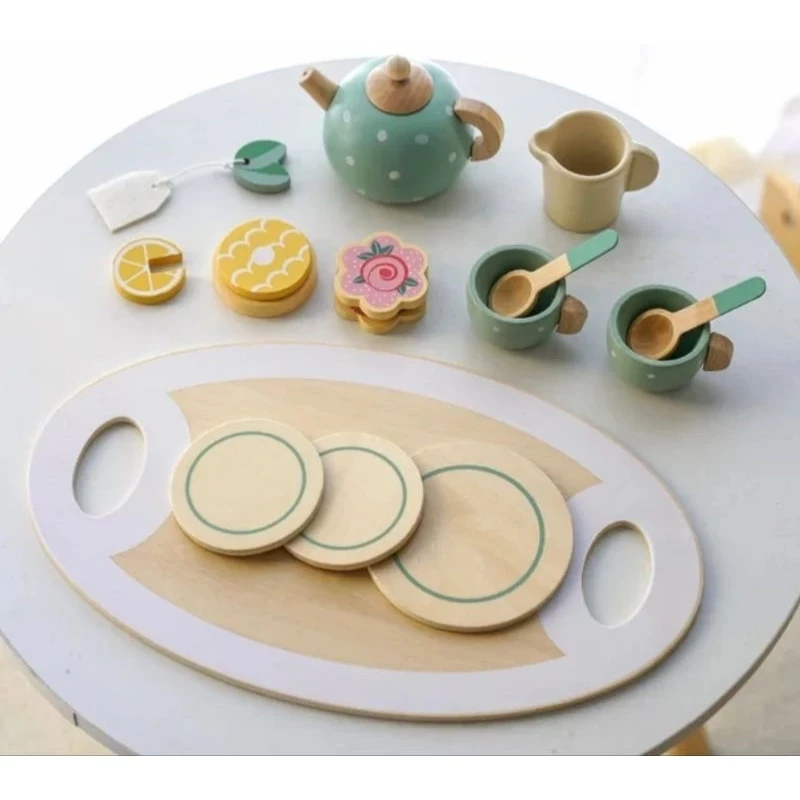 Juego de té de madera de juguete para niños Kabi