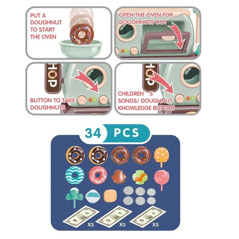 Juguetes para niños Mini Candy Paradise 34 piezas Donuts Tienda Juguetes Cajero Donuts
