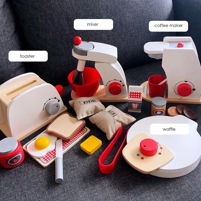 Edufuntoys - JUGUETES DE COCINA DE MADERA tostadora/cafetera/olla de leña/juguetes de madera