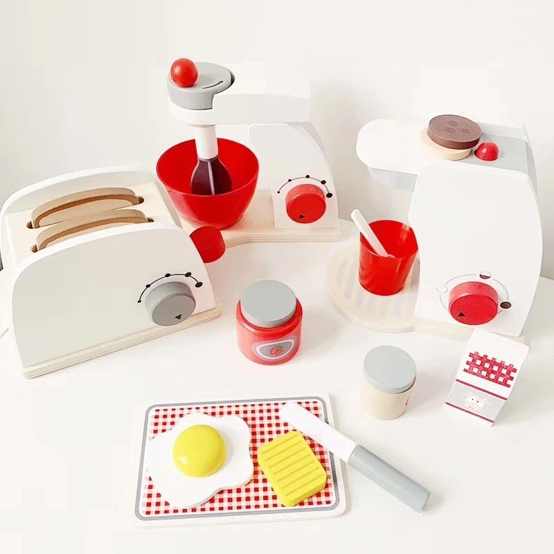 Edufuntoys - JUGUETES DE COCINA DE MADERA tostadora/cafetera/olla de leña/juguetes de madera