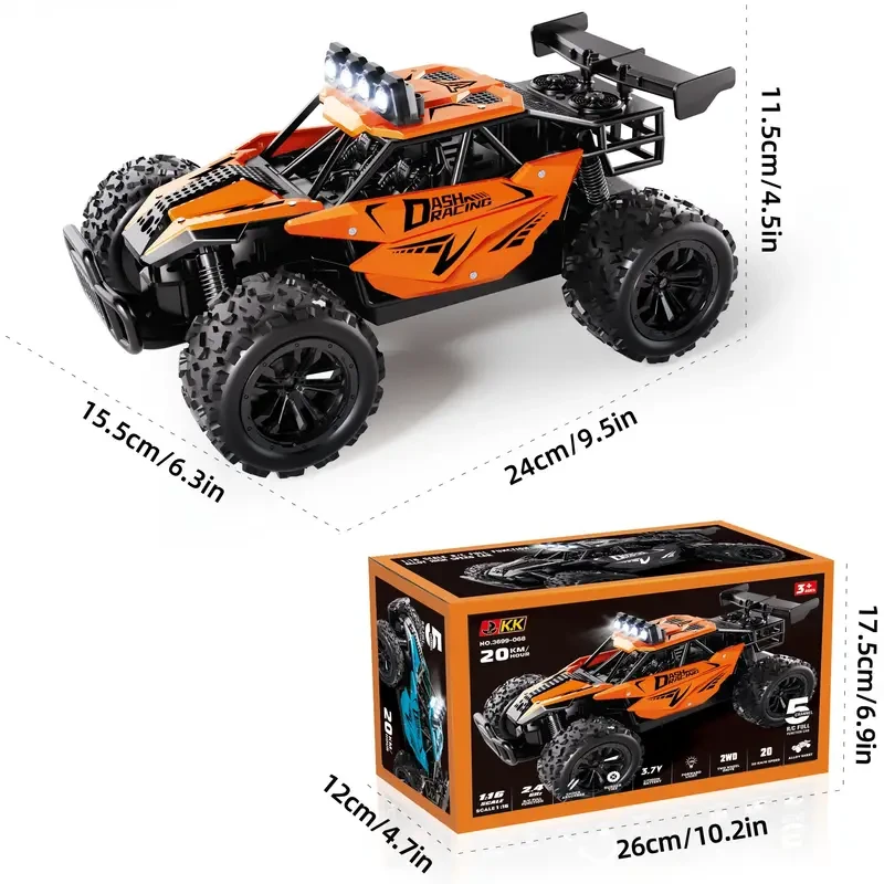 Camión RC K.K de alta velocidad de 20 km/h - Escala 1:16, carrocería de aleación con faros mejorados, recargable por USB, regalo perfecto para niños y niñas en Navidad, Halloween y Acción de Gracias.