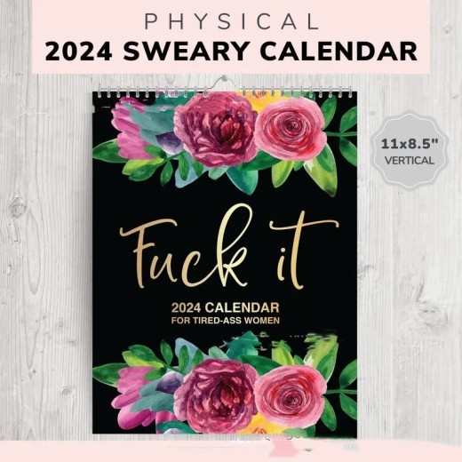 Calendario 2024 para mujeres cansadas, de papel con espiral, para colgar, calendario de pared con planificación del tiempo, regalos de Año Nuevo para el hogar.