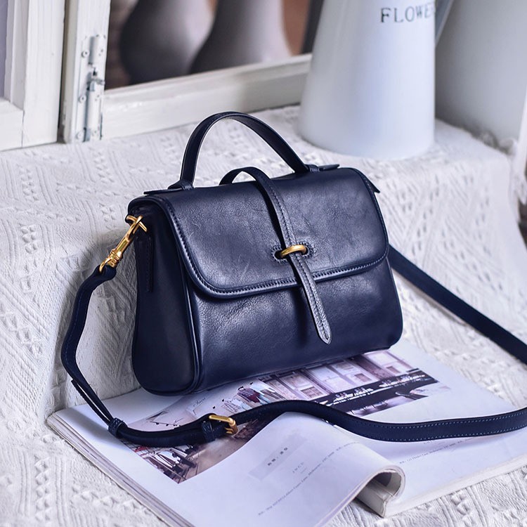 Bolso bandolera vintage de piel de vaca de primera capa, hecho a mano