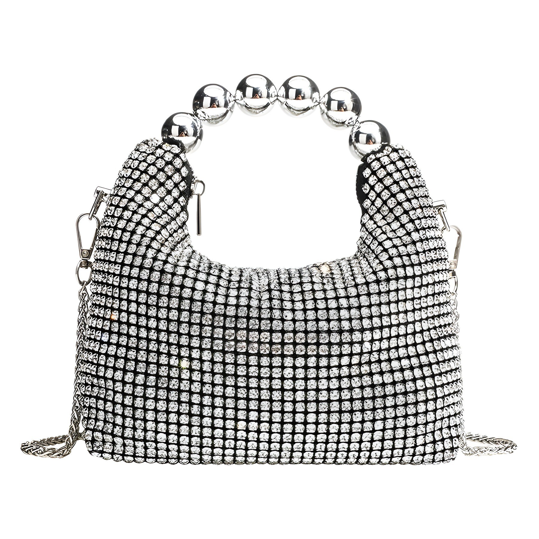 Bolso de mano con cadena y brillantes diamantes de imitación para la cena