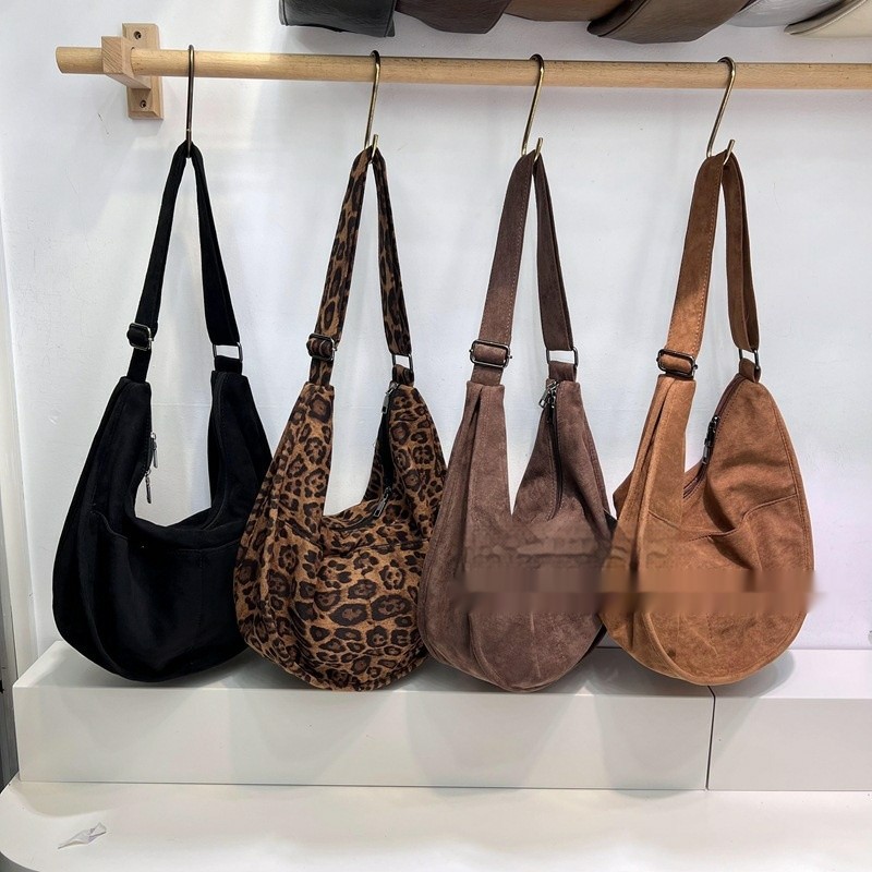 Bolso bandolera retro de terciopelo de piel de ciervo de gran capacidad para mujer