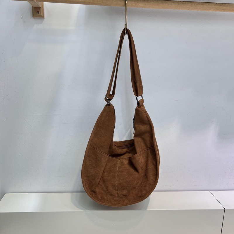 Bolso bandolera retro de terciopelo de piel de ciervo de gran capacidad para mujer