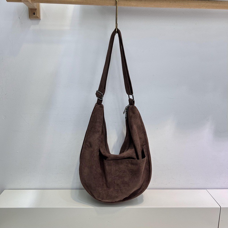 Bolso bandolera retro de terciopelo de piel de ciervo de gran capacidad para mujer