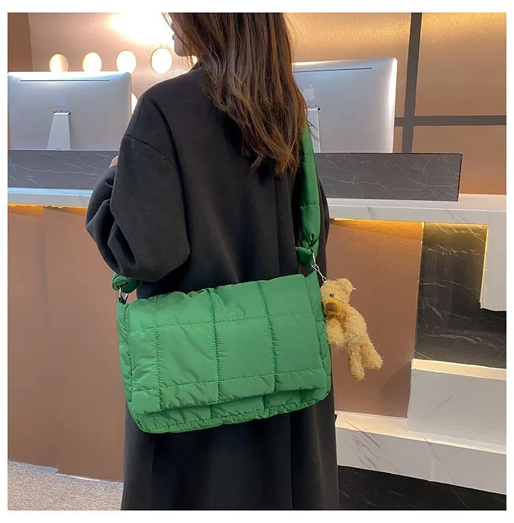 Bolso bandolera de tela Oxford con acolchado retro de rombos para mujer