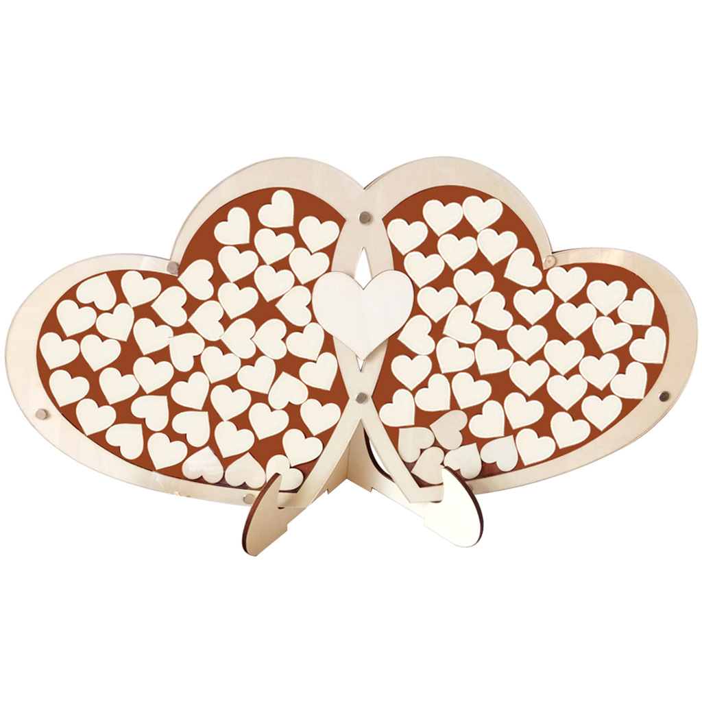 Letrero de madera con forma de corazón doble para decoración de mesa.