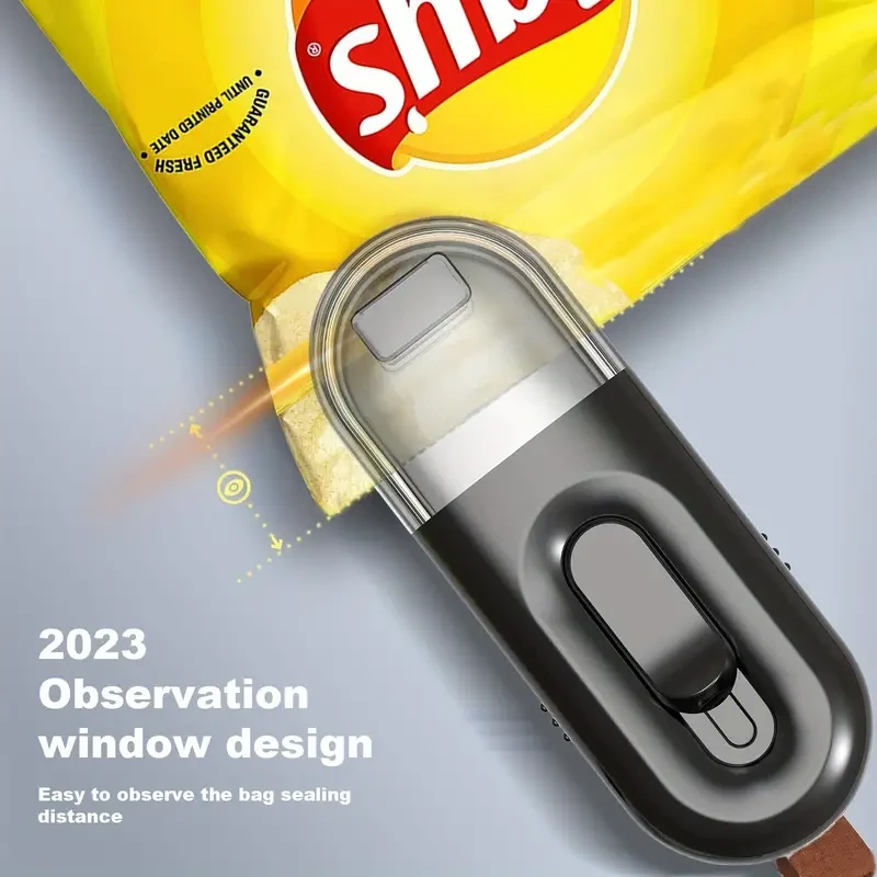 Mini sellador y cortador de bolsas 2 en 1: máquina portátil de sellado al vacío para refrigerios frescos, galletas y alimentos. Funciona con pilas (AA). Aparato de cocina negro.