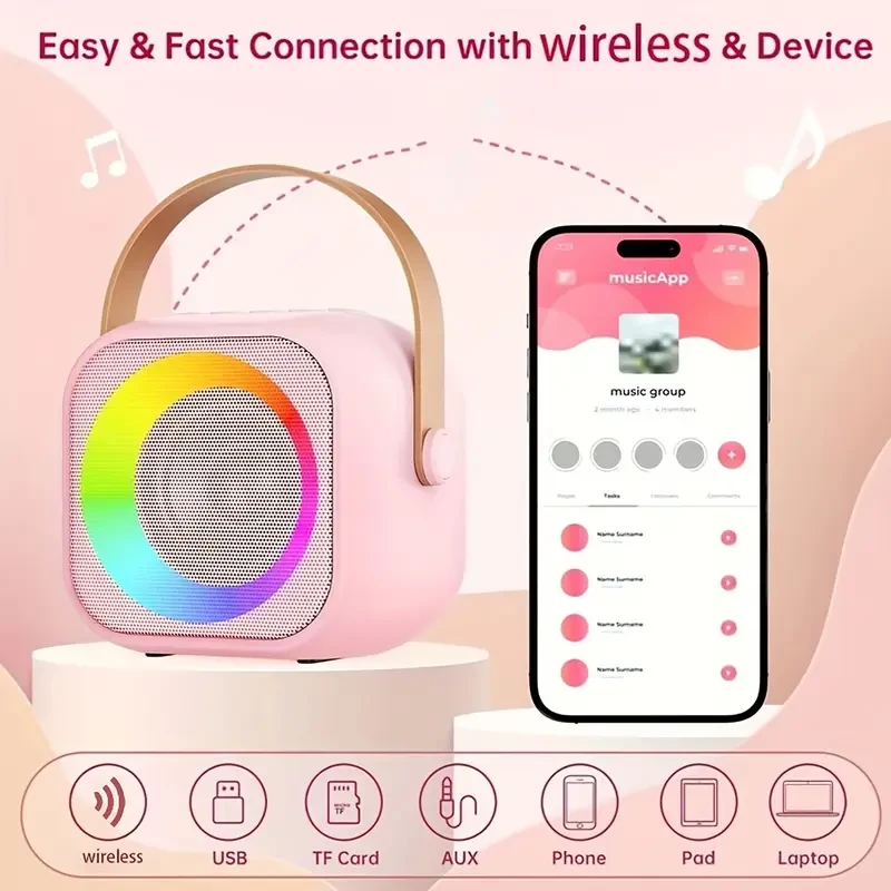 2 micrófonos, mini máquina de karaoke para jóvenes