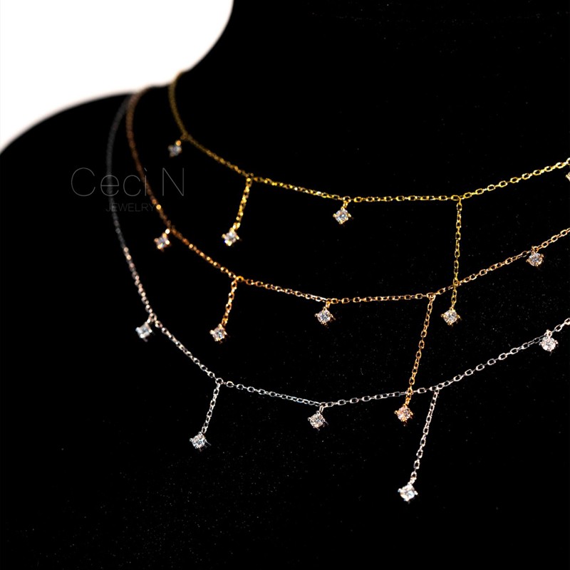 Collar con dijes de estrella de circonita en plata de ley 925