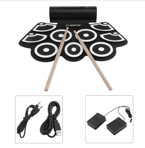 Tambor electrónico digital TSAI con altavoz incorporado, almohadilla de tambor electrónico portátil, instrumento de práctica plegable profesional