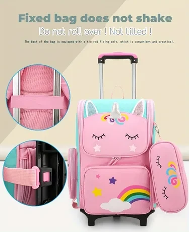 Mochila escolar con ruedas para niñas, de gran capacidad, de doble uso, con dos ruedas, desmontable y ligera para subir escaleras.