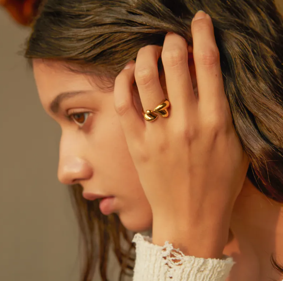 Anillos abiertos asimétricos de acero inoxidable con forma de corazón, joyería romántica para San Valentín, regalos para mujeres, joyería de moda.
