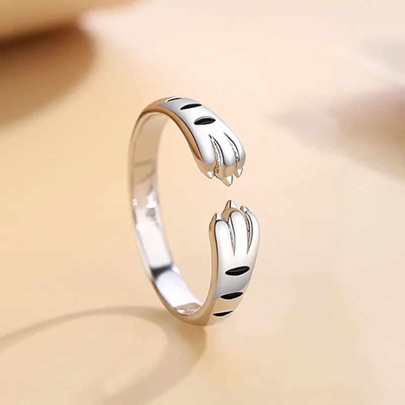 Anillos de pareja con diseño de pata de gato y personalidad de la moda